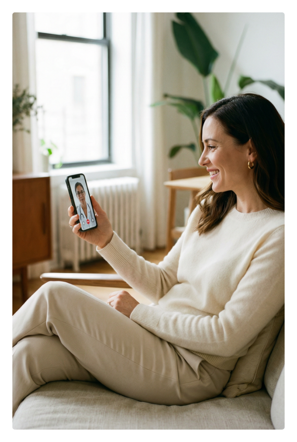 Woman on video call with licensed medical provider