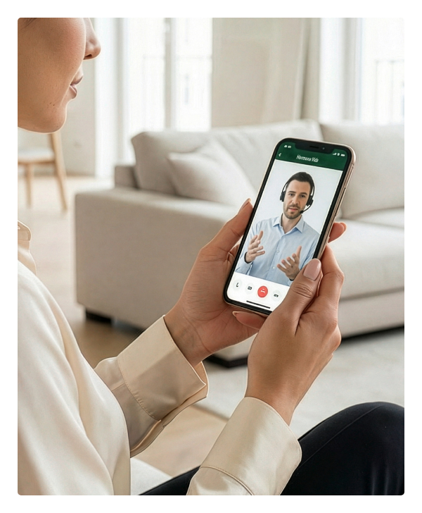 Woman on video call with Hormona Vida Care Team