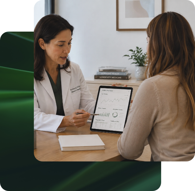 Hormona Vida provider reviewing a health dashboard with a patient
