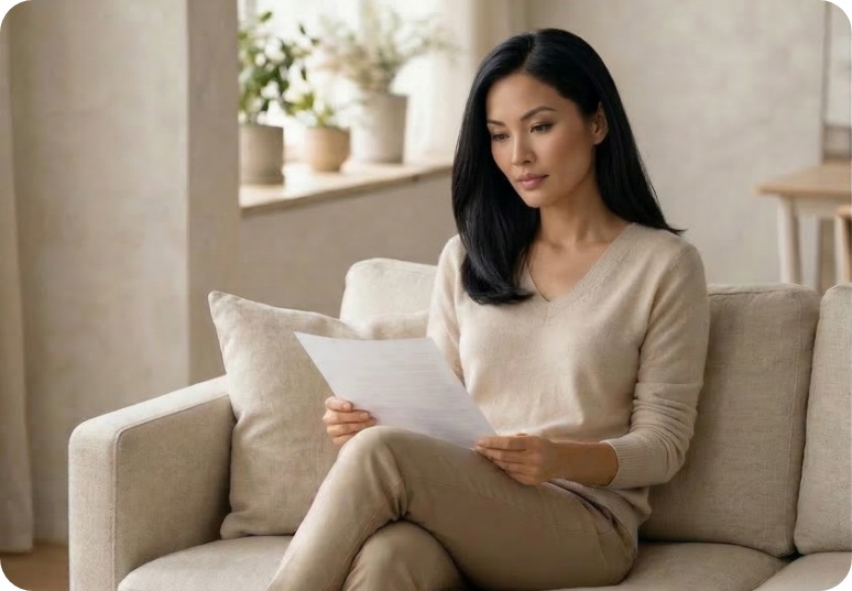 Woman reviewing her personalized care plan at home
